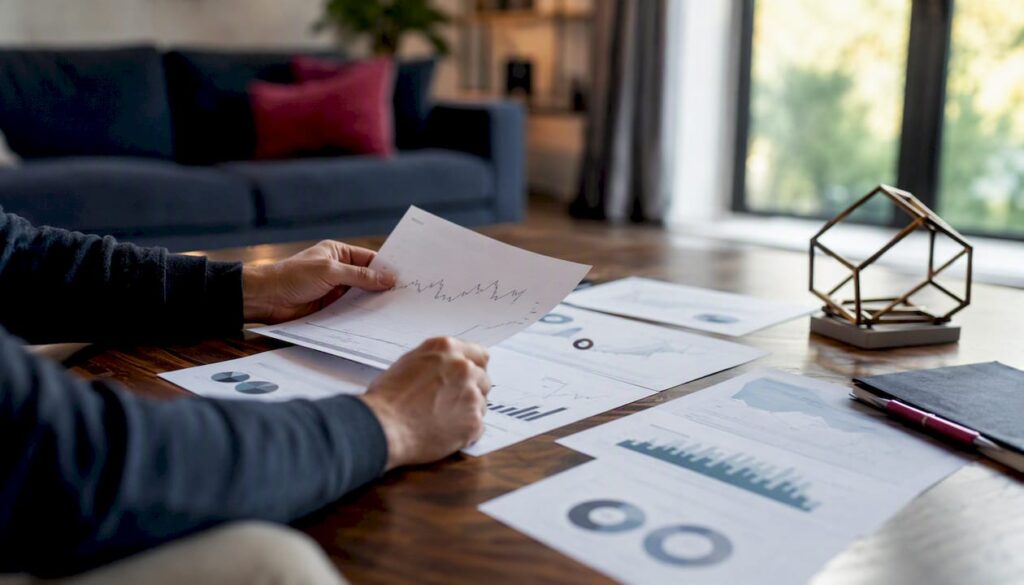 Investor reviewing trading metrics and reports