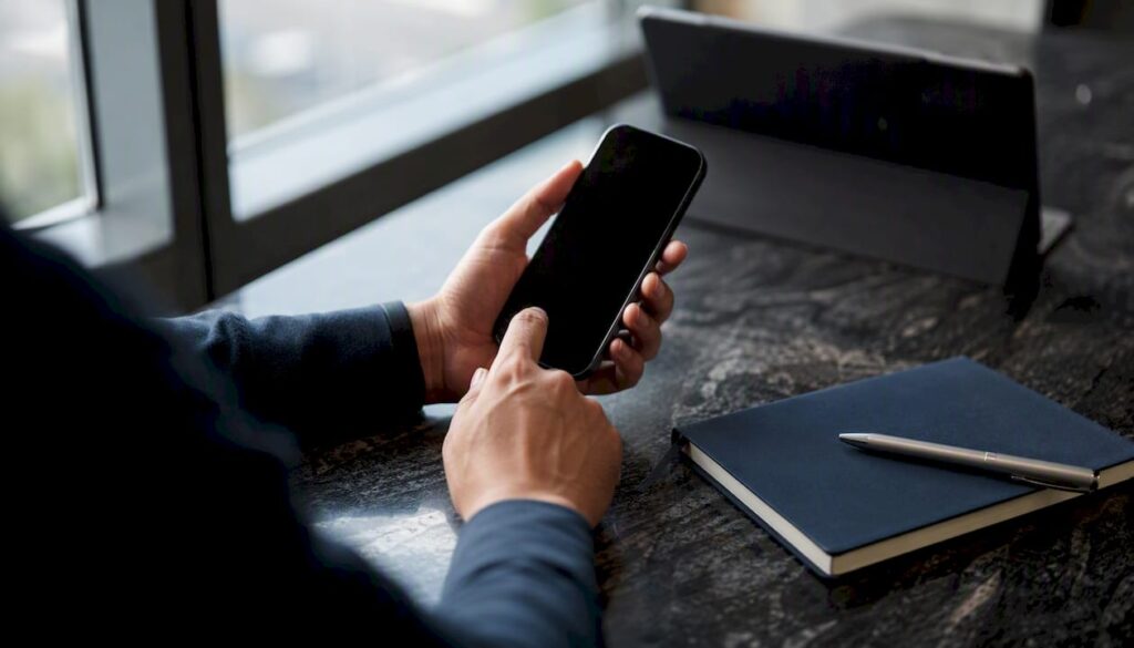 Hands holding smartphone poised for copy trading