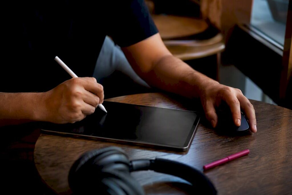 Trader's hands preparing market and limit orders tools