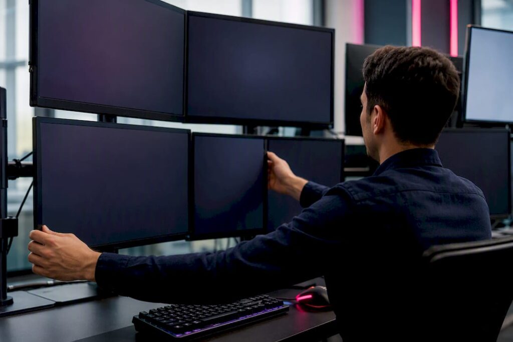 Trader's hands adjusting trading setup