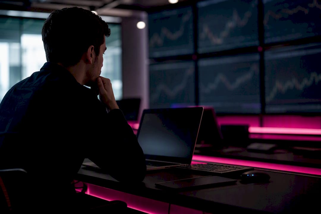 Dark monitors showing various asset classes