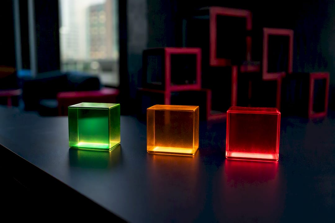 Colored glass stones representing risk levels