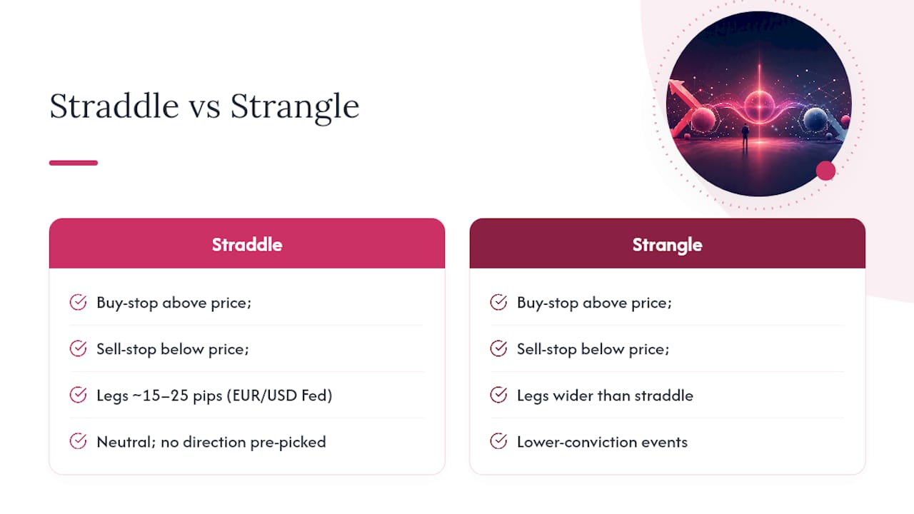 Diagram comparing straddle and strangle trading strategies