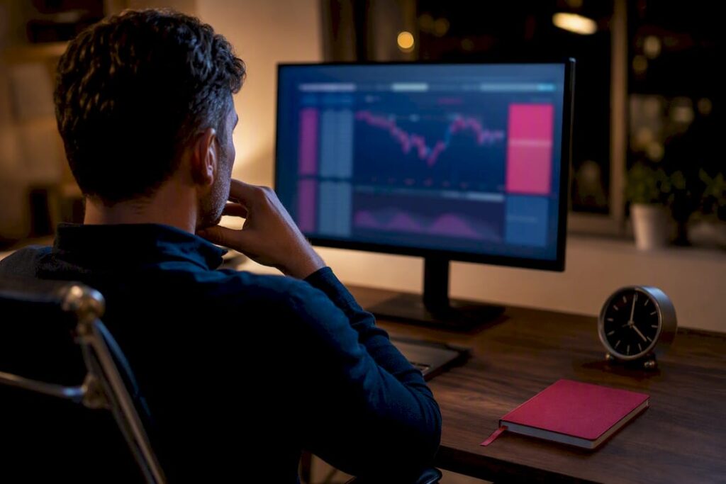 Trader reviewing an open CFD position
